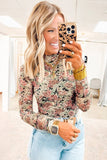 Retro Floral Print Mock Neck Mesh