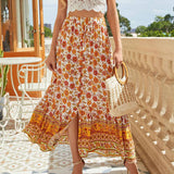 Lily Clothing - High-waisted spun rayon breasted split skirt: RED / (S) 1