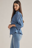 Entro - Denim V Neck Top With a Drawstring Waist.