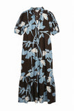 Maxi Long Blue and Brown Floral Dress