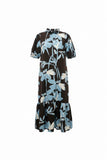 Maxi Long Blue and Brown Floral Dress