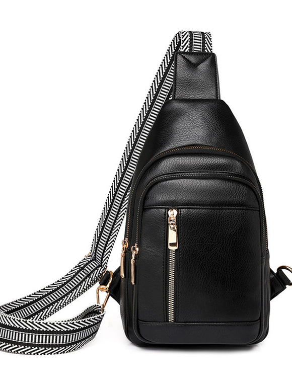 Wholesalesir - Fashionable Retro PU Crossbody Bag: Black / Medium