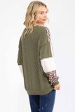 7th Ray - Leopard Patchwork Color Block Rib Knit Pullover Top T6089: Chestnut / M