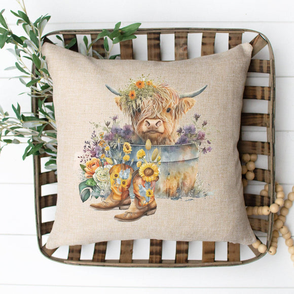 Vintage Highland Cow Pillow Cover