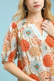 Floral Print Puff Sleeve Top - Umgee