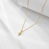 Dainty Cross Charm Pendant Necklace in 925 Sterling Silver & Gold