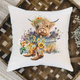 Vintage Highland Cow Pillow Cover