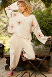 V-Neck  Floral Pattern Chenille Pullover Sweater