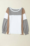 Lovesoft - Exposed Seam Color Block Patchwork Top: Khaki / 60%Polyester+35%Viscose+5%Elastane / S