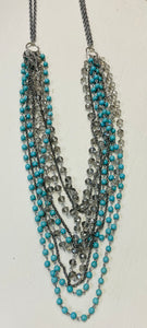9 Strand Turquoise & Silver Necklace With Earrings
