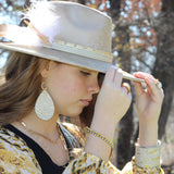 Leather Teardrop Earrings White Gold Gator w/ Matte Gold Hoop