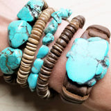 Blue Turquoise Slab on Narrow Leather Cuff