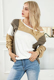 Lovesoft - Exposed Seam Color Block Patchwork Top: Khaki / 60%Polyester+35%Viscose+5%Elastane / S