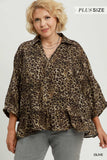 Olive Cheetah Blouse - Plus - Umgee
