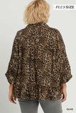 Olive Cheetah Blouse - Plus - Umgee