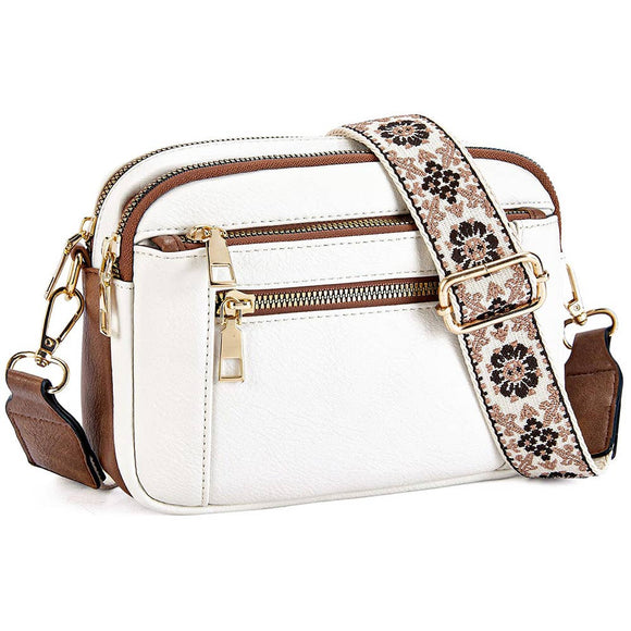 Color Blocked Multifunctional Zipper White Crossbody Bag