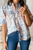 Floral Print Scalloped Button Down Shirt