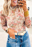 Retro Floral Print Mock Neck Mesh