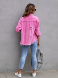 Ripped Long-Sleeved Denim Pink Jacket