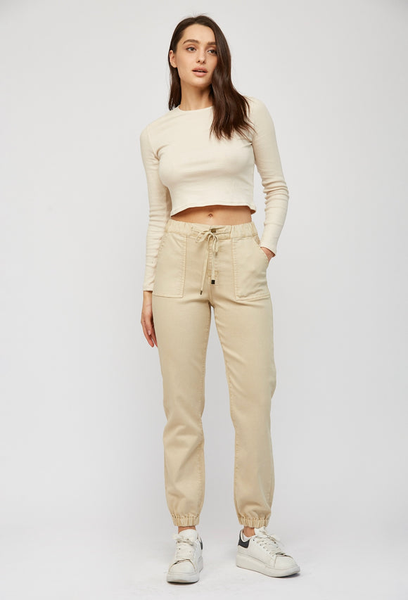 High Rise Cream Jogger Crop