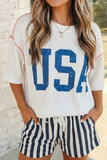 Aapparella - USA Graphic Half Sleeve Ribbed Top | S-XL Plus 1X-4X