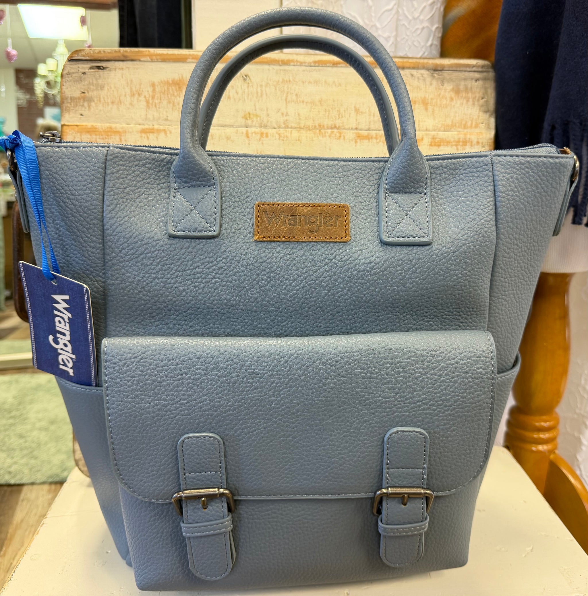 Wrangler Light Blue Pebbled Tote Backpack Wrangler Bags & Handbags for Women for sale | eBay main image 3