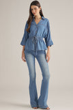 Entro - Denim V Neck Top With a Drawstring Waist.