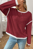 Colorblock Crewneck Knit Look Long Sleeve Pullover Top