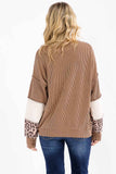 7th Ray - Leopard Patchwork Color Block Rib Knit Pullover Top T6089: Chestnut / M