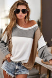 Lovesoft - Exposed Seam Color Block Patchwork Top: Khaki / 60%Polyester+35%Viscose+5%Elastane / S