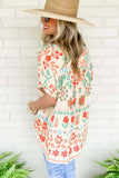 VINTAGE PRINTED SHORT-SLEEVED CHIFFON TOP: APRICOT