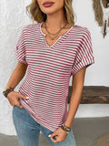 Lily Clothing - V-neck loose striped casual pullover T-shirt