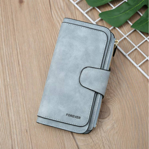 Wholesalesir - Long Matte PU Multi-purpose Women's Wallet: Blue / Medium