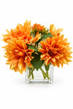 Orange Dahila Silk Flowers Vase