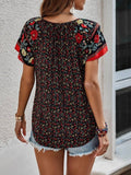 Boho Printed V Neck Red Top