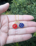 Red Blue KU Jayhawk Enamel Charm Necklace Kansas