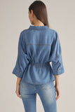 Entro - Denim V Neck Top With a Drawstring Waist.