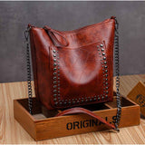 Wholesalesir - Fashion Chain Rivet Shoulder Tote Bag: Brown
