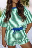 Stripe Drop Shoulder Boxy Casual Terry Short Set