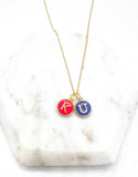 Red Blue KU Jayhawk Enamel Charm Necklace Kansas
