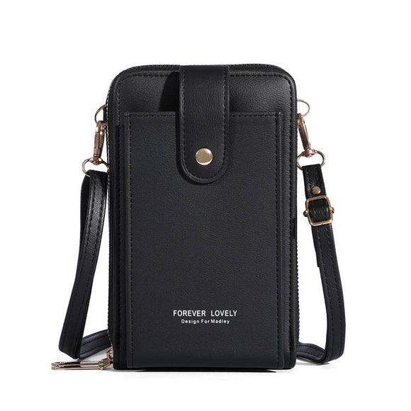 Wholesalesir - Solid Color Three-layer Single Shoulder Wallet: Black / Medium
