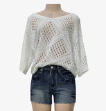 Crochet White Poncho Top