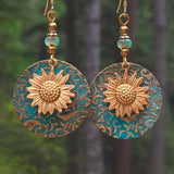 Wholesalesir - Double Layered Sunflower Patterned Earrings: Blue