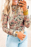 Retro Floral Print Mock Neck Mesh