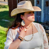 Leather Teardrop Earring-Sandy White Floral