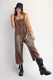 Leopard Washed Denim Overalls