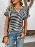 Lily Clothing - V-neck loose striped casual pullover T-shirt