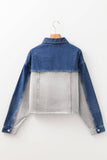 Lovesoft - Dusk Blue Color Block Patchwork Flap Detail Distress Denim Jacket: Dusk Blue / 75%Cotton+25%Polyester / M