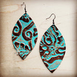 Leather Oval Earrings Cowboy Turquoise