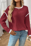 Colorblock Crewneck Knit Look Long Sleeve Pullover Top